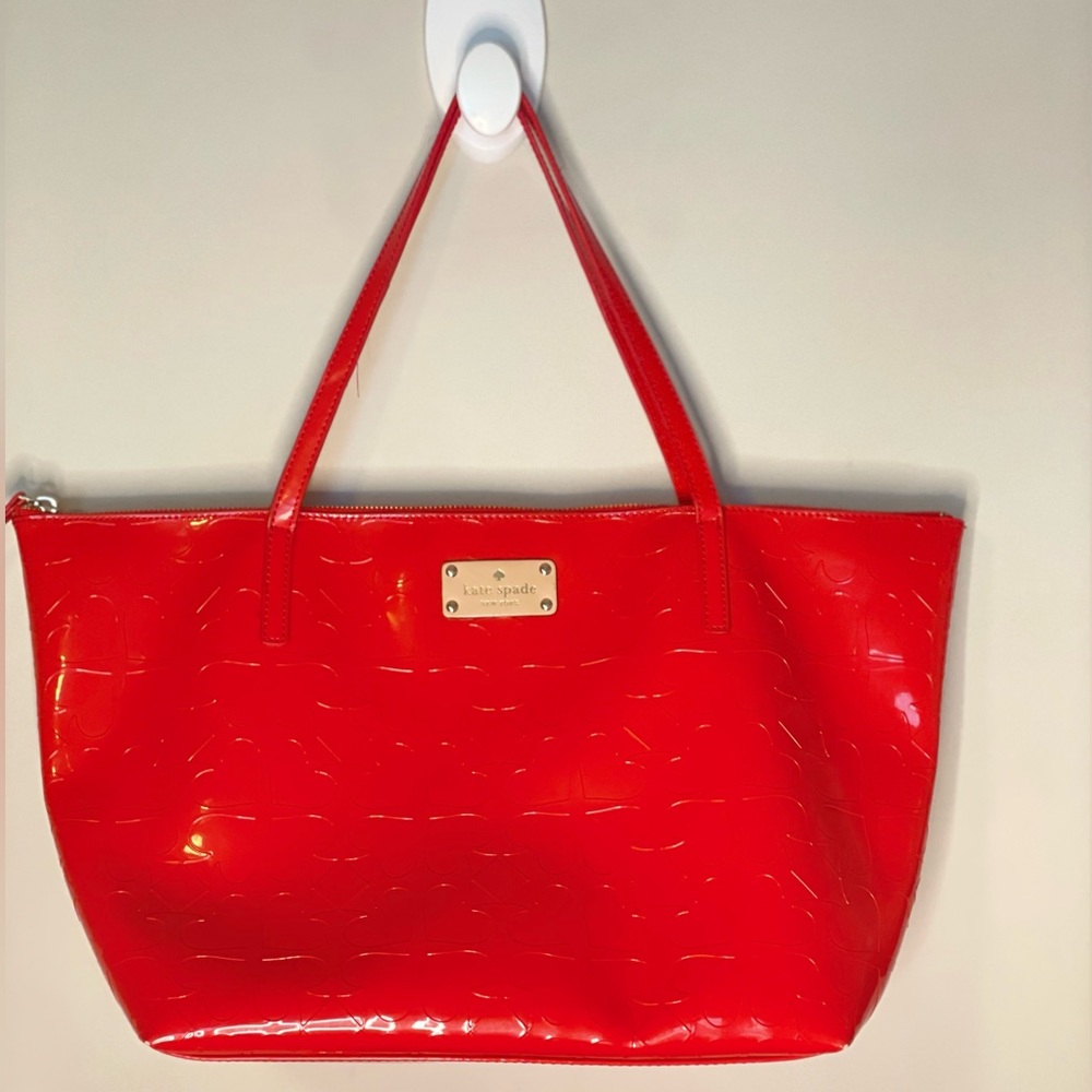 Kate Spade Large Chili Red Patent Sophie Tote Shoulder Bag handbag zipper EUC